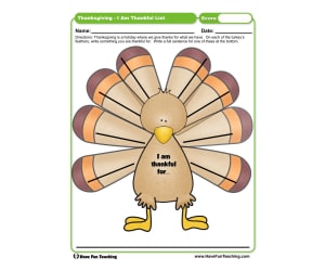 Thanksgiving I am Thankful List Worksheet