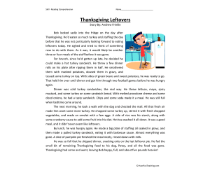 Thanksgiving Leftovers Reading Comprehension Worksheet