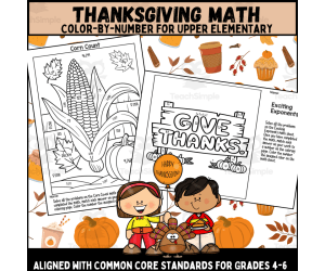 Thanksgiving Math Color By Number for 4th-6th Grade