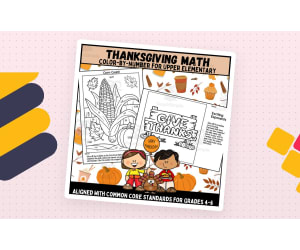 Thanksgiving Math Color By Number for 4th-6th Grade