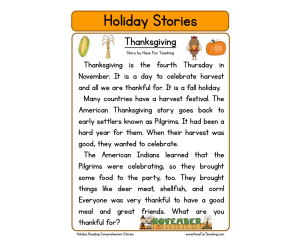 Thanksgiving Reading Comprehension Worksheet