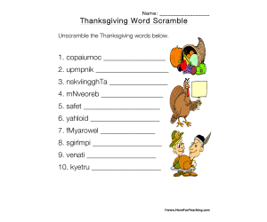 Thanksgiving Word Scramble Worksheet