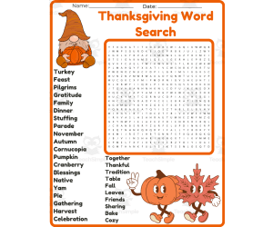Thanksgiving Word Search worksheet activity