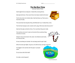 The Big Blue Thing Reading Comprehension Worksheet