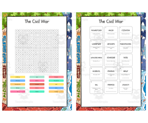 The Civil War word search, scramble and crossword puzzle