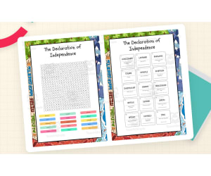 The Declaration of Independence word search, scramble and crossword pu