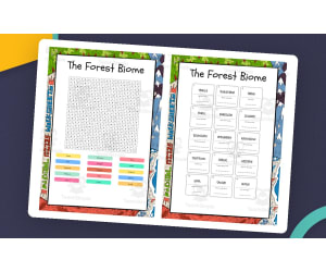 The Forest Biome word search, scramble and crossword