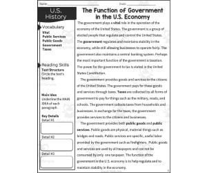 The Function of Government in the U.S. Economy Reading Packet