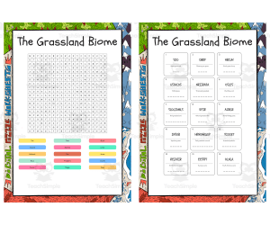 The Grassland Biome word search, scramble and crossword