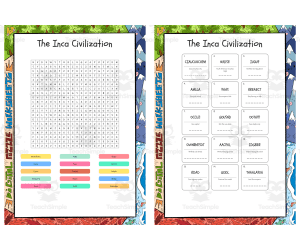 The Inca Civilization word search, scramble and crossword puzzle