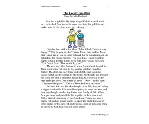 The Lonely Goldfish Reading Comprehension Worksheet