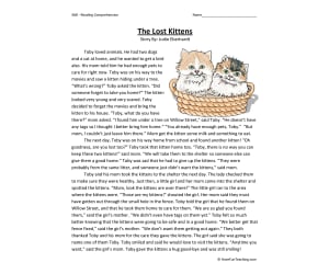 The Lost Kittens Reading Comprehension Worksheet