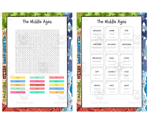 The Middle Ages word search, scramble and crossword puzzle