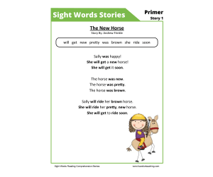 The New Horse Primer Sight Words Reading Comprehension Worksheet