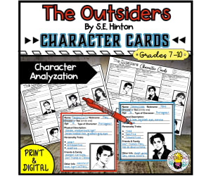 The Outsiders Character Card Comprehension Activity