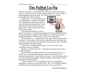 The Puffed Up Pig Reading Comprehension Worksheet