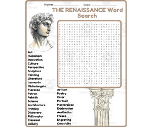 THE RENAISSANCE Word Search Puzzle Worksheet Activity