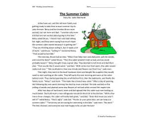 The Summer Cabin Reading Comprehension Worksheet