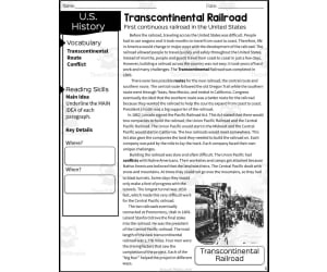 The Transcontinental Railroad Reading Packet
