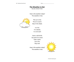 The Weather is Hot Reading Comprehension Worksheet