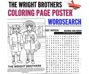 THE WRIGHT BROTHERS Coloring Page Poster & Wordsearch PUZZLE