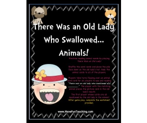 There Was An Old Lady Animal Names Activity