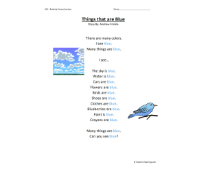 Things that are Blue Reading Comprehension Worksheet