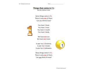 Things that come in 1s Reading Comprehension Worksheet