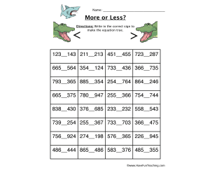 Three Digit More or Less Worksheet