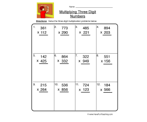 Three Digit Multiplication Worksheet