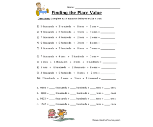 THTO Place Value Worksheet