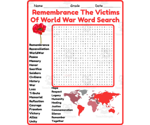 Time of Remembrance word search 2nd 3rd 4th 5th Grade worksheet