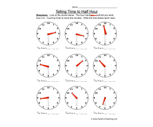 Time to the Half Hour Worksheet