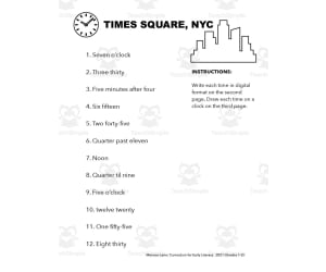 Times Square, NYC Math Worksheet