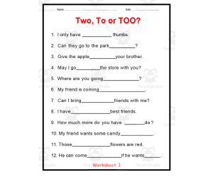 To, Two, Two Worksheets