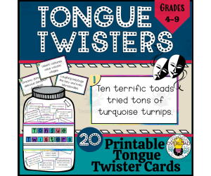 Tongue Twisters: 20 printable cards, student handout, and presentation
