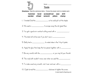 Tools Worksheet