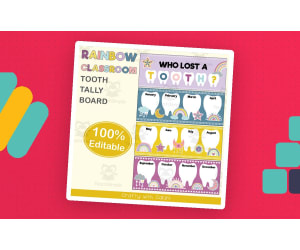 Tooth Tally Board in Pastel Rainbow Theme - 100% Editable