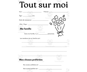 Tout sur moi - all about me french worksheet