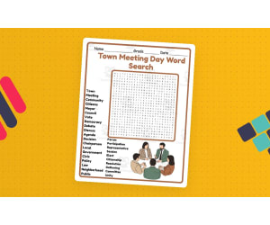 Town Meeting Day Word Search 2nd 3rd 4th 5th Grade Worksheet Activity