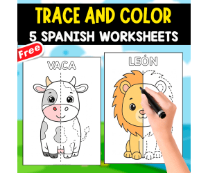 TRACE AND COLOR ANIMALS | 5 PAGES_J