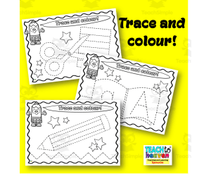 Trace and colour 7 (school supplies)