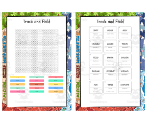 Track and Field word search, scramble and crossword puzzle