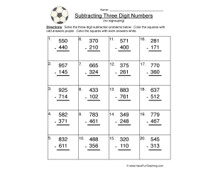 Triple Digit Subtraction No Regroup Worksheet