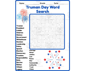 Truman Day Word Search 2nd 3rd 4th 5th Grade Worksheet
