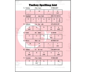 Turkey Spelling List