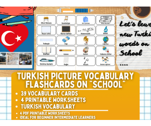Turkish Picture Vocabulary Flashcards - School