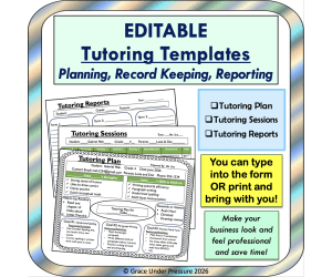 Tutoring Business Plan Templates: Tutoring Session Graphic Organizers