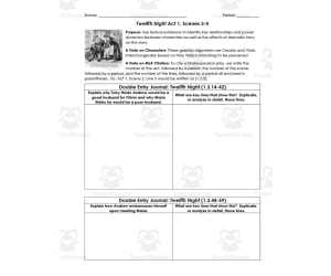Twelfth Night Act 1, Scenes 3-4 | Double Entry Journals