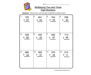 Two and Three Digit Multiplication Worksheet